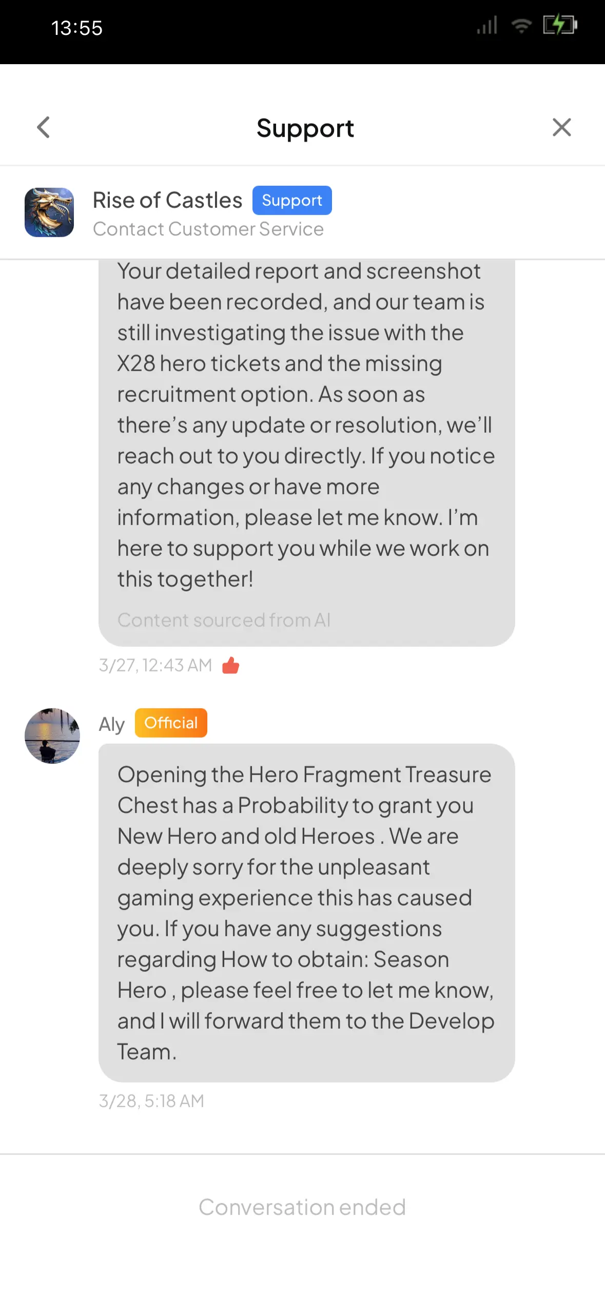 X 28 season hero ticket responds