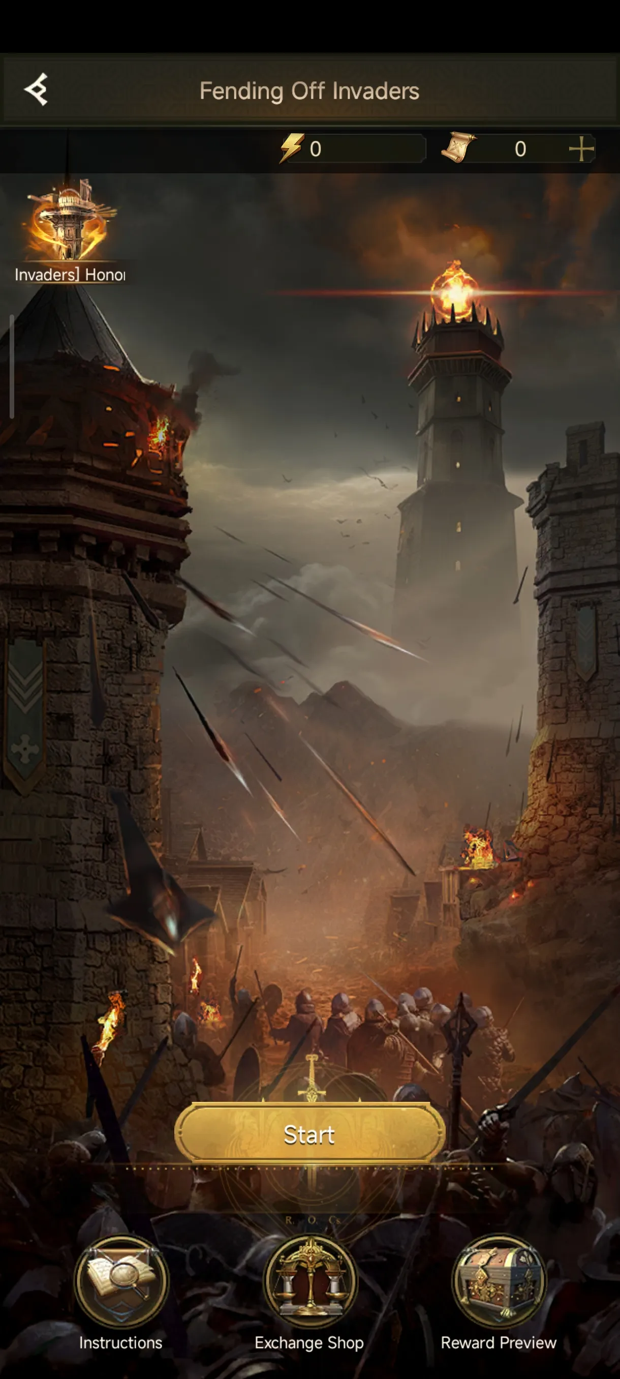 No stamina for Fending off invaders event