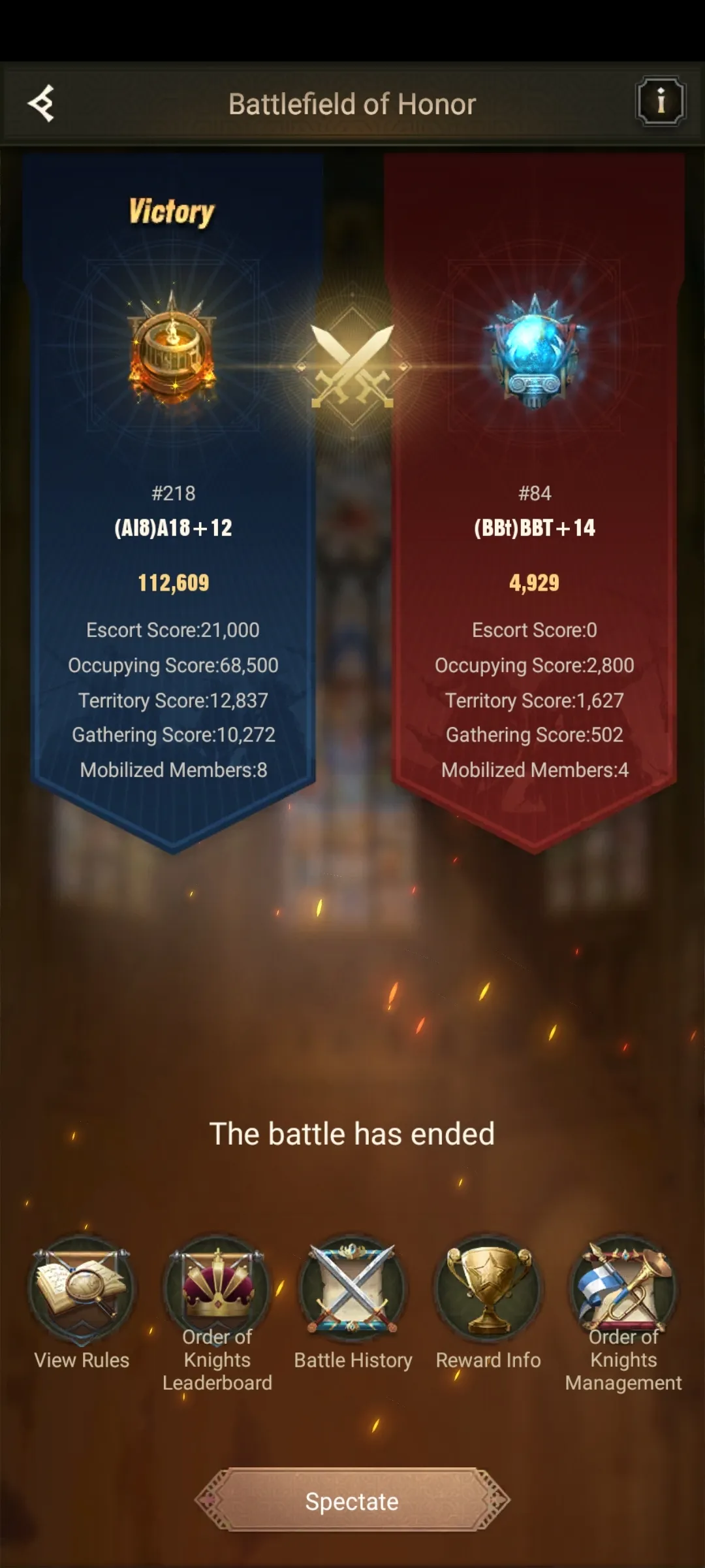 Battle of Honour at +14 registered but game says "game ended" at +12