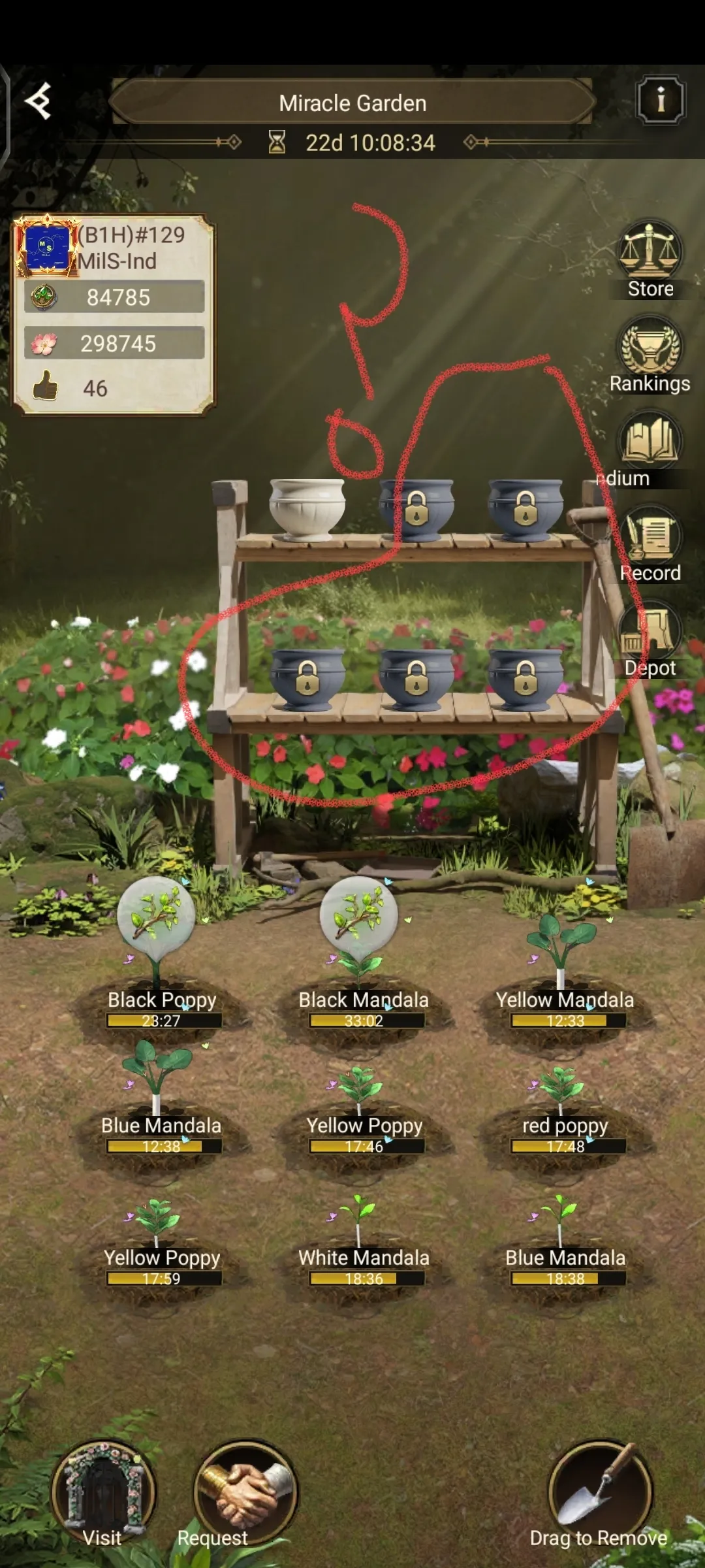 Coins required to open flower pots