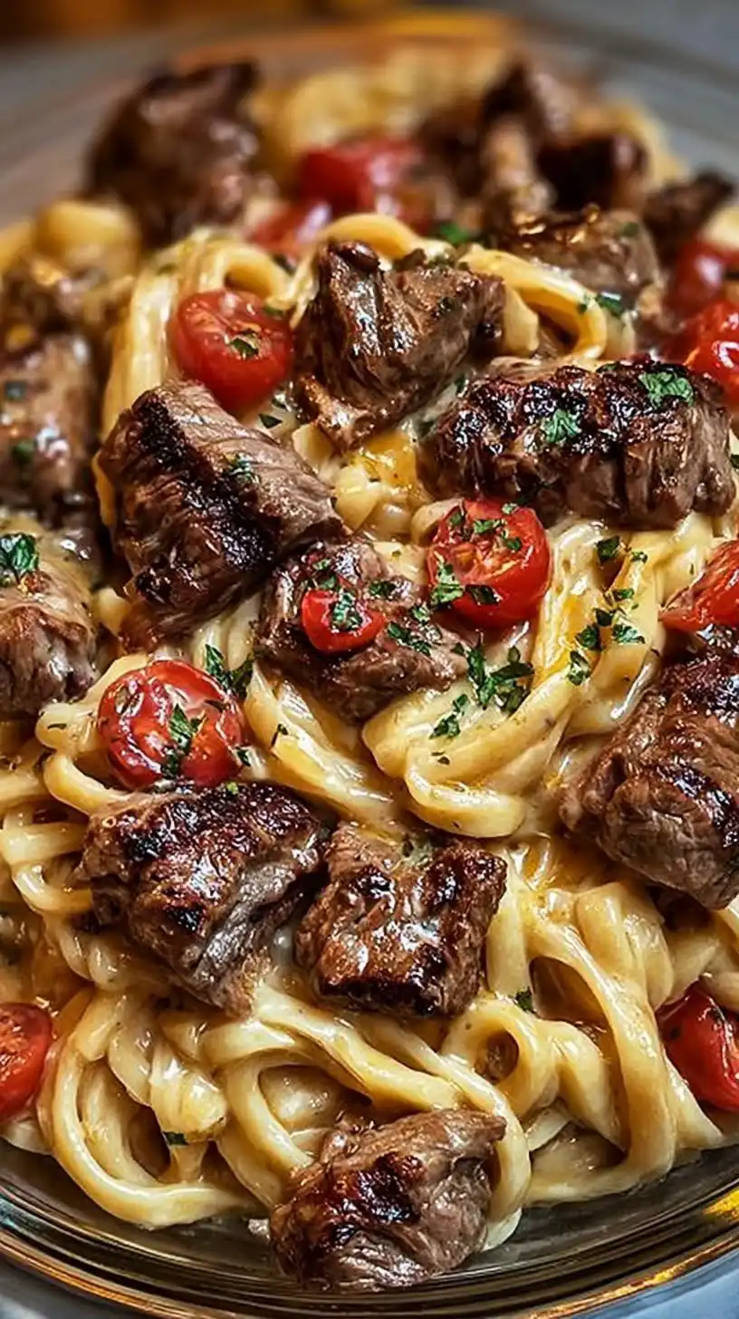 Creamy Irresistible Ultimate 30-Minute Steak Bites Linguine with Tomatoes and Mozzarella